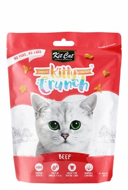 Kit Cat Kitty Crunch Hairball Control Cat Treats Beef Flavor with Taurine, Omega 3 & 6