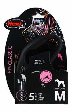 Flexi Classic Medium Black 5m Retractable Cord Leash for Dogs (Up to 20kg)