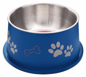 Camon Blue Paw Print Anti-Skid 1.5L Stainless Steel Dog Bowl
