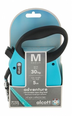 Alcott Adventure Medium Black & Blue 4.8m Reflective & Retractable Tape Leash for Dogs (Up to 30kg)