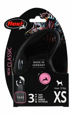 Flexi Classic XS Black 3m Retractable Tape Leash for Dogs (Up to 12kg)