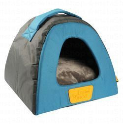 Gigwi Place Large Blue & Gray Canvas & TPR Dome Shaped Pet Bed (45x46x42cm)