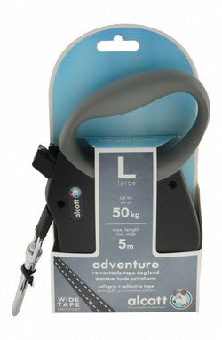Alcott Adventure Large Black 5m Reflective & Retractable Tape Leash for Dogs (Up to 50kg)