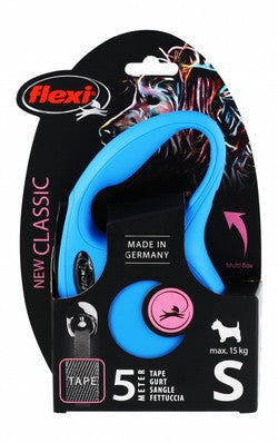 Flexi Classic Small Blue 5m Retractable Tape Leash for Dogs (Up to 15kg)
