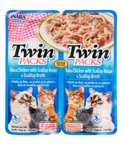 Inaba Twin Chicken, Scallops & Tuna Cat Treats in Scallop Broth