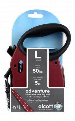 Alcott Adventure Large Maroon 5m Reflective & Retractable Leash for Dogs (Up to 50kg)