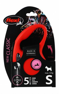 Flexi Classic Small Red 5m Retractable Cord Leash for Dogs (Up to 12kg)