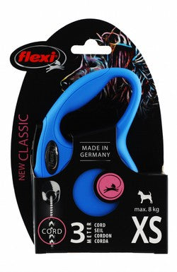 Flexi Classic XS Blue 3m Retractable Cord Leash for Dogs (Up to 8kg)