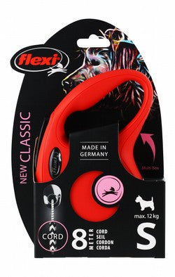 Flexi Classic Small Red 8m Retractable Cord Leash for Dogs (Up to 12kg)