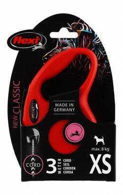 Flexi Classic XS Red 3m Retractable Cord Leash for Dogs (Up to 8kg)