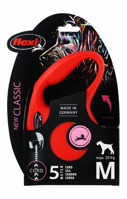 Flexi Classic Medium Red 5m Retractable Cord Leash for Dogs (Up to 20kg)