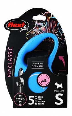 Flexi Classic Small Blue 5m Retractable Cord Leash for Dogs (Up to 12kg)