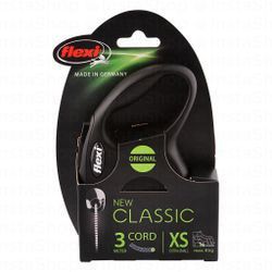 Flexi Classic Retractable XS Black 3m Cord Leash for Dogs (Up to 8kg)