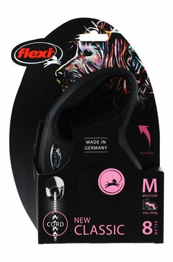 Flexi Classic Medium Black 8m Retractable Cord Leash for Dogs (Up to 20kg)