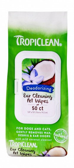 Tropiclean Deodorizing Ear Cleaning Pet Wipes with Mild Coconut Cleanser (15x19.2cm)