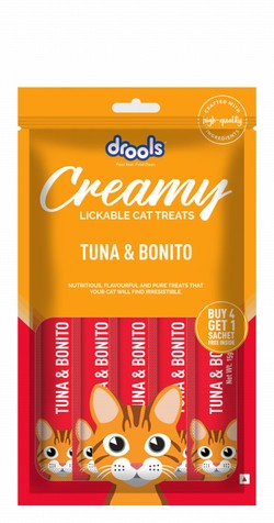 Drools Creamy Lickable Cat Treats Tuna & Bonito Flavor (Buy 4 Get 1 Free)
