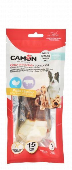 Camon 15cm Rawhide Knotted Bone Dog Treat with Chicken & Bovine