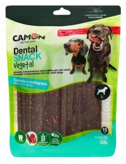 Camon Carob & Pomegranate Dental Chew Treats for Large Breed Adult Dogs (15 Pieces)
