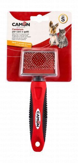 Camon Small Red & Black Pet Slicker Brush with Coated Steel Pins