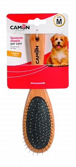 Camon Medium Black & Brown Double Sided Ball Pin Dog Brush