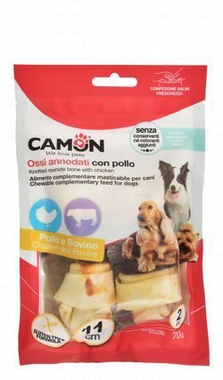 Camon 11cm Rawhide Knotted Bone Dog Treats with Chicken (2 Peices)