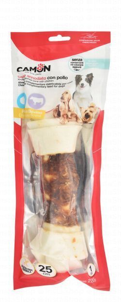 Camon 25cm Rawhide Knotted Bone Dog Treat with Chicken & Bovine