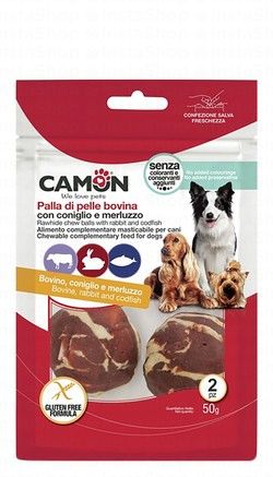 Camon Rawhide Ball Dog Treats with Rabbit & Codfish (2 Pieces)