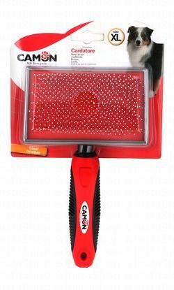 Camon XL Black & Red Pet Slicker Brush with Steel Bristles (12x8cm)