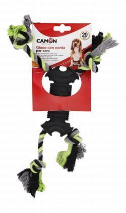 Camon Small Multicolored 20cm Rubber Dumbbell Shaped Rope Dog Tug Toy