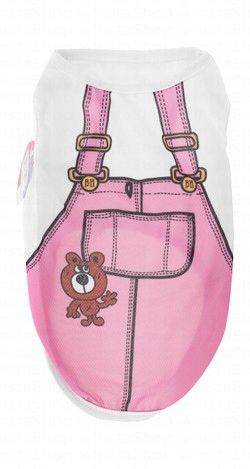 Petbroo Medium Pink & White Overall Print Dog T-Shirt