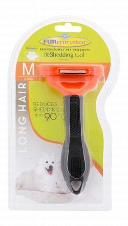 FURminator Medium Black & Orange Deshedding Tool for Long Haired Dogs (21-50lbs)