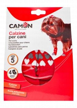 Camon Red Heart Print Anti-Skid Cotton Dog Socks Size 5