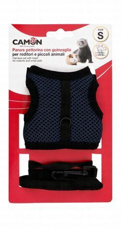 Camon Small Black & Dark Blue Harness & Leash (Neck 15-20cm & Chest 25-30cm) for Rodents