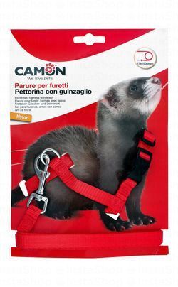 Camon Red Nylon Harness & Leash (180x1.5cm) for Ferrets & Small Animals