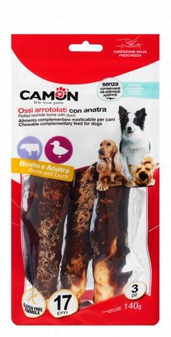 Camon 17cm Rawhide Bone Dog Treats with Duck & Bovine (3 Pieces)