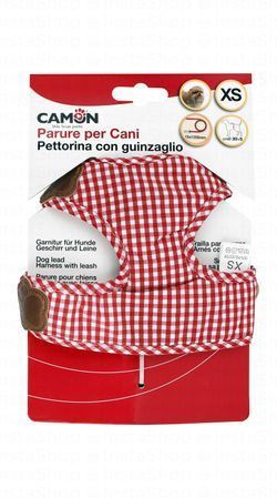 Camon XS Red & White Checkered Dog Harness (30-35cm) & Leash (120x1.5cm)