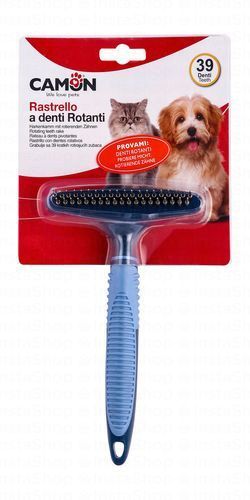 Camon Blue Rake Pet Brush with 39 Rotating Teeth