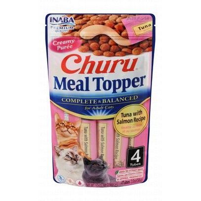 Inaba Churu Creamy Puree Meal Toppers with Tuna & Salmon for Adult Cats