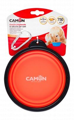 Camon Black & Orange 750ml Collapsible Silicone Travel Pet Bowl