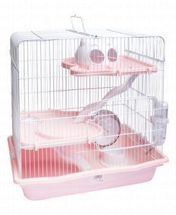 Dayang Light Pink & White Hamster Cage with Water Feeder, Slide & Spinning Wheel (35.5x26.6x40.5cm)