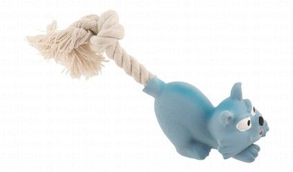 Camon Blue Latex Dog Squeaky Toy with Rope