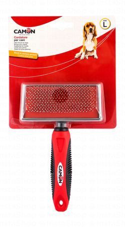 Camon Large Black & Red Dog Slicker Brush with Coated Steel Pins (12x5.5cm)