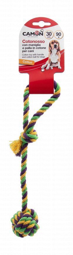 Camon Multicolored 30cm Cotton Rope & Ball Dog Tug Toy