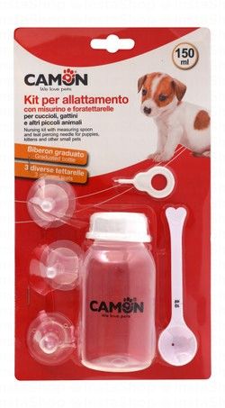 Camon White 150ml Pet Nursing Bottle with Measuring Spoon, Teats & Piercing Needle