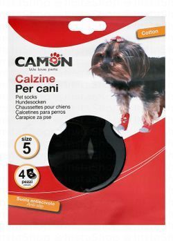 Camon Black Cotton Anti-Skid Dog Socks Size 5