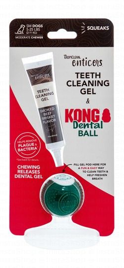 Tropiclean Teeth Cleaning Gel with Kong Squeaky Dental Ball for Small Dogs (2-11kg)
