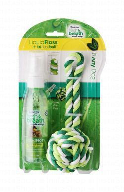 Tropiclean Fresh Breath Liquidfloss Spray & Trifloss Ball Oral Care Kit for Dogs
