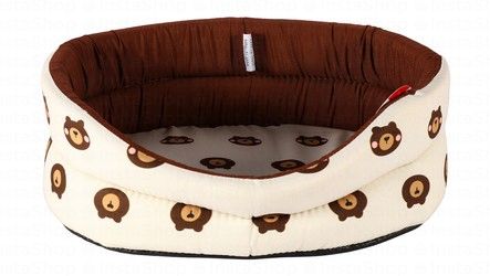 Camon Beige & Brown Teddy Print Oval Pet Bed (54x42x16cm)