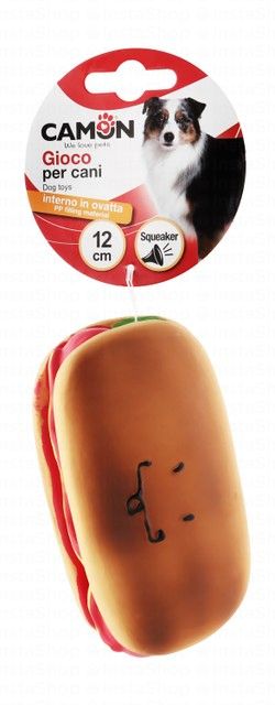 Camon Brown 12cm Burger Shaped Dog Squeaky Toy