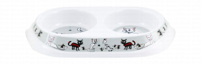 Camon Gray & White 300ml Dual Melamine Cat Print Pet Bowl